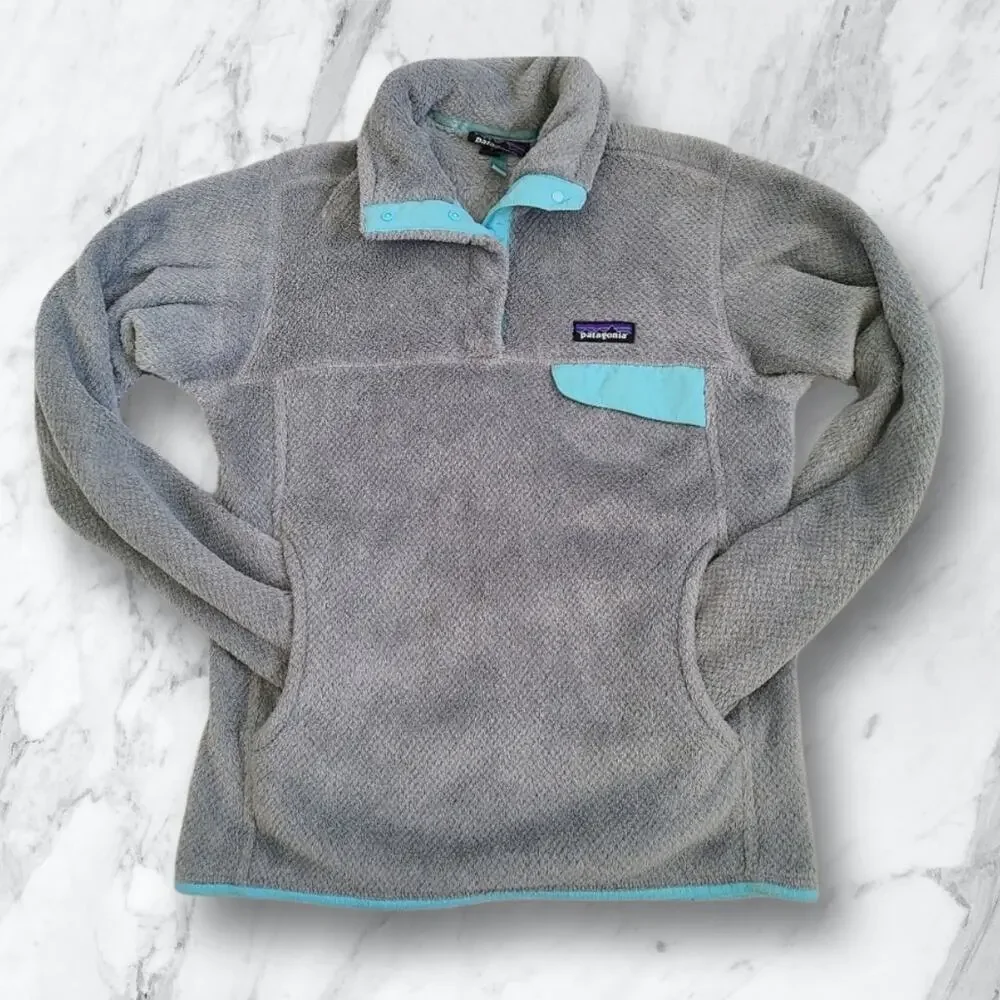 Patagonia Gray And Blue Re-Tool Snap Fleece Pullover Jacket Small